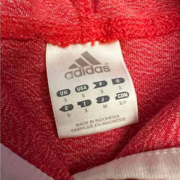 ADIDAS Top Womens Small Hooded Red White Long Sleeve Script Lightweight Pullover - Picture 3 of 9